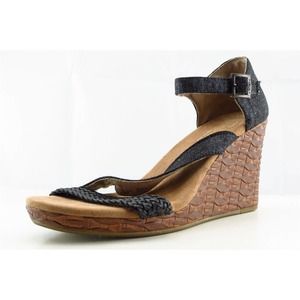 Toms Ankle Strap Black Fabric Women Sandal Shoes Sz 9.5 M